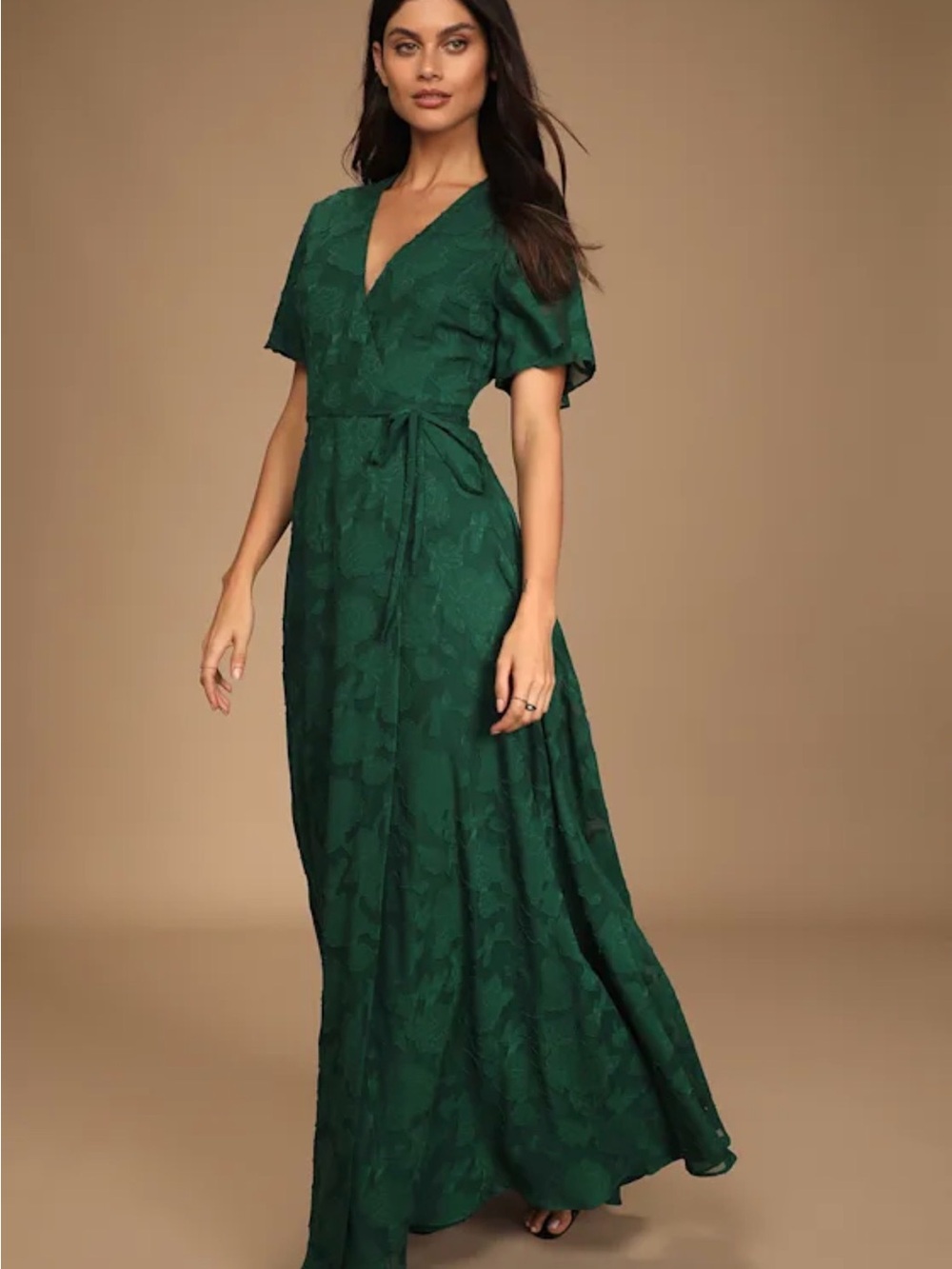 Lulus Splendid Celebration Emerald Floral Jacquard Wrap Maxi Dress